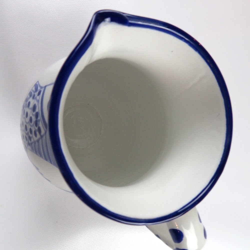 Vtg Tunisian handpainted handmade ceramic decorative white blue fish pitcher - Picture 6 of 6